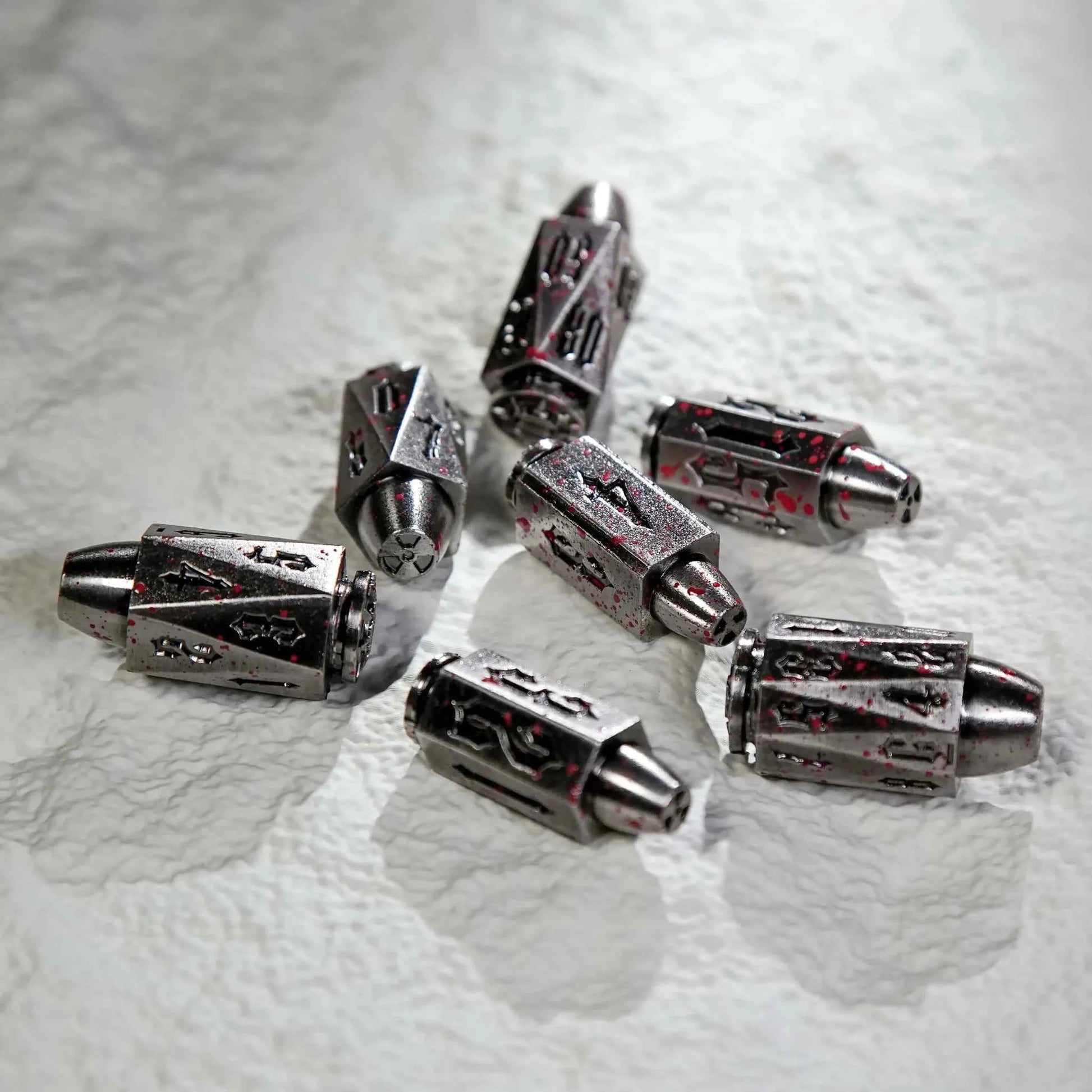 Cool dnd dice: unique metal bullet-shaped polyhedron RPG dice set