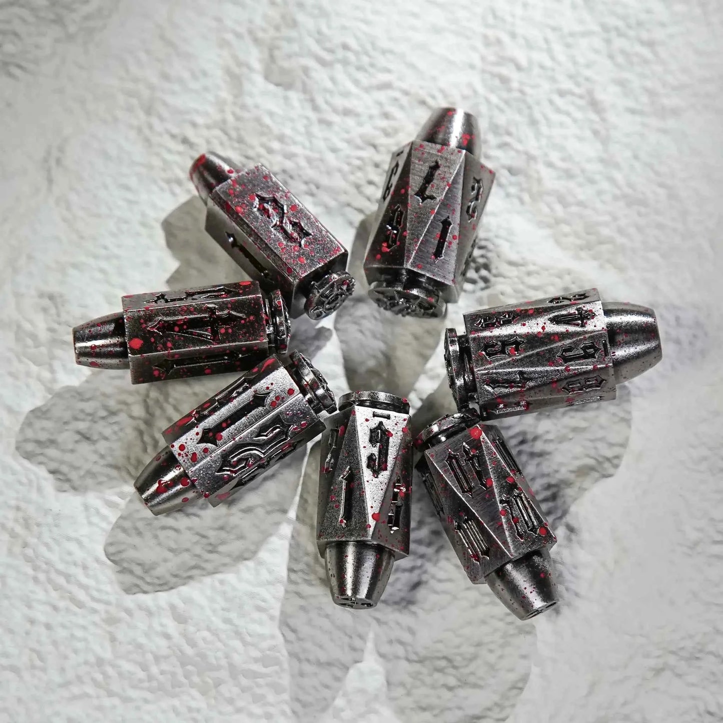 Cool dnd dice: unique metal bullet-shaped polyhedron RPG dice set