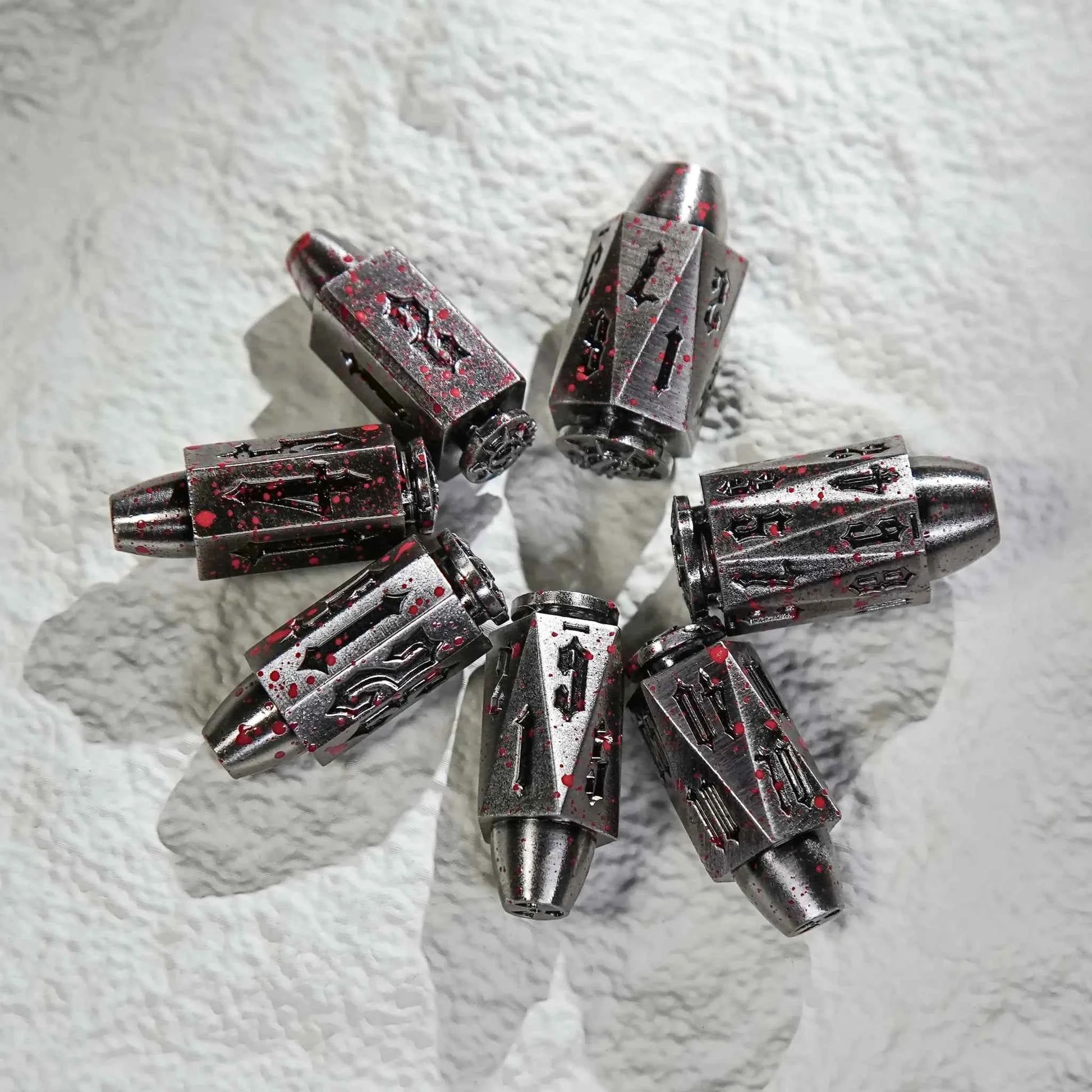 Cool dnd dice: unique metal bullet-shaped polyhedron RPG dice set
