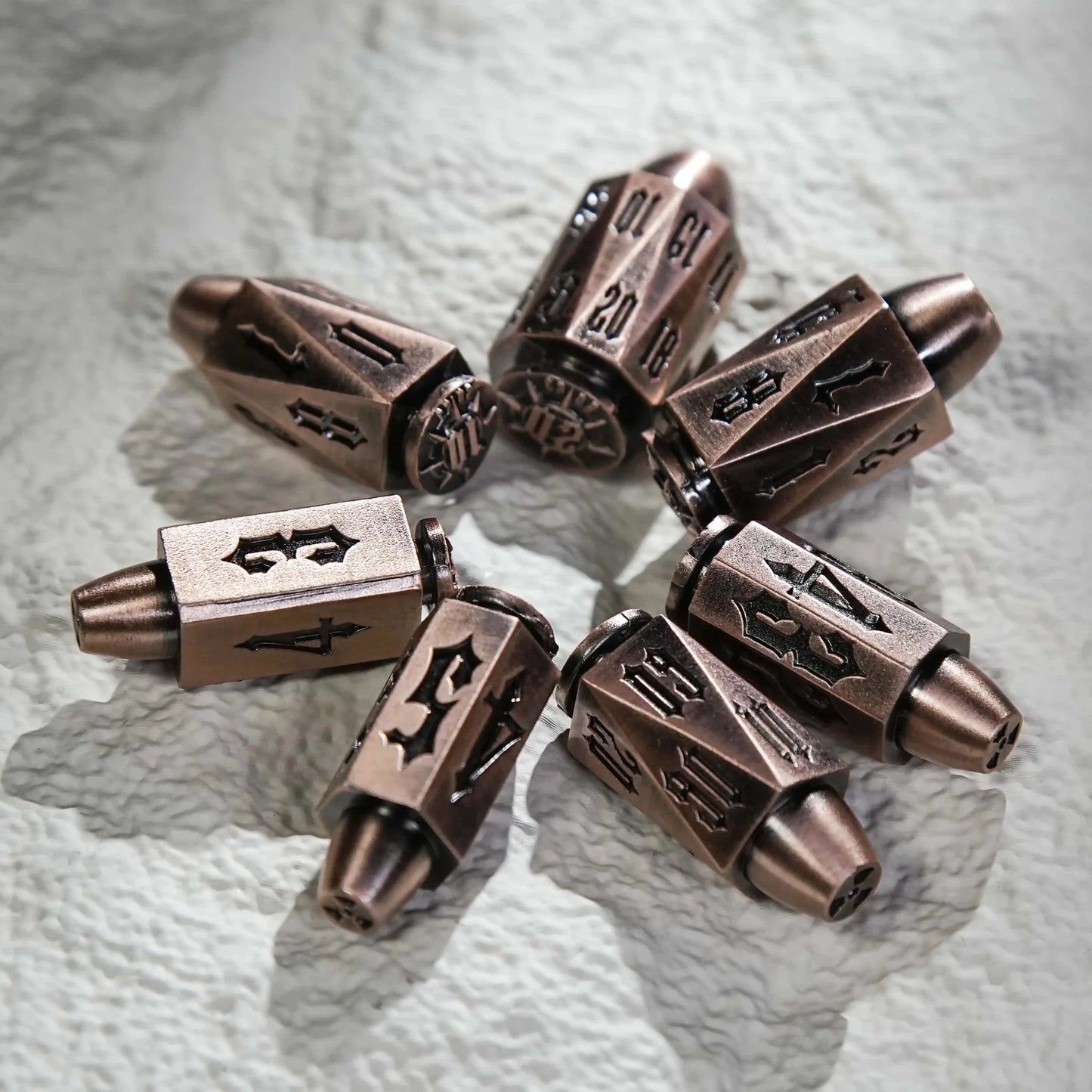 Cool dnd dice: unique metal bullet-shaped polyhedron RPG dice set