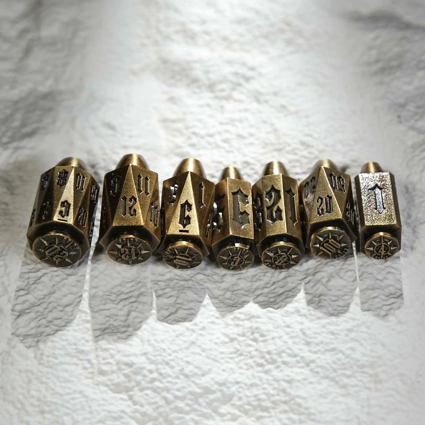 Cool dnd dice: unique metal bullet-shaped polyhedron RPG dice set