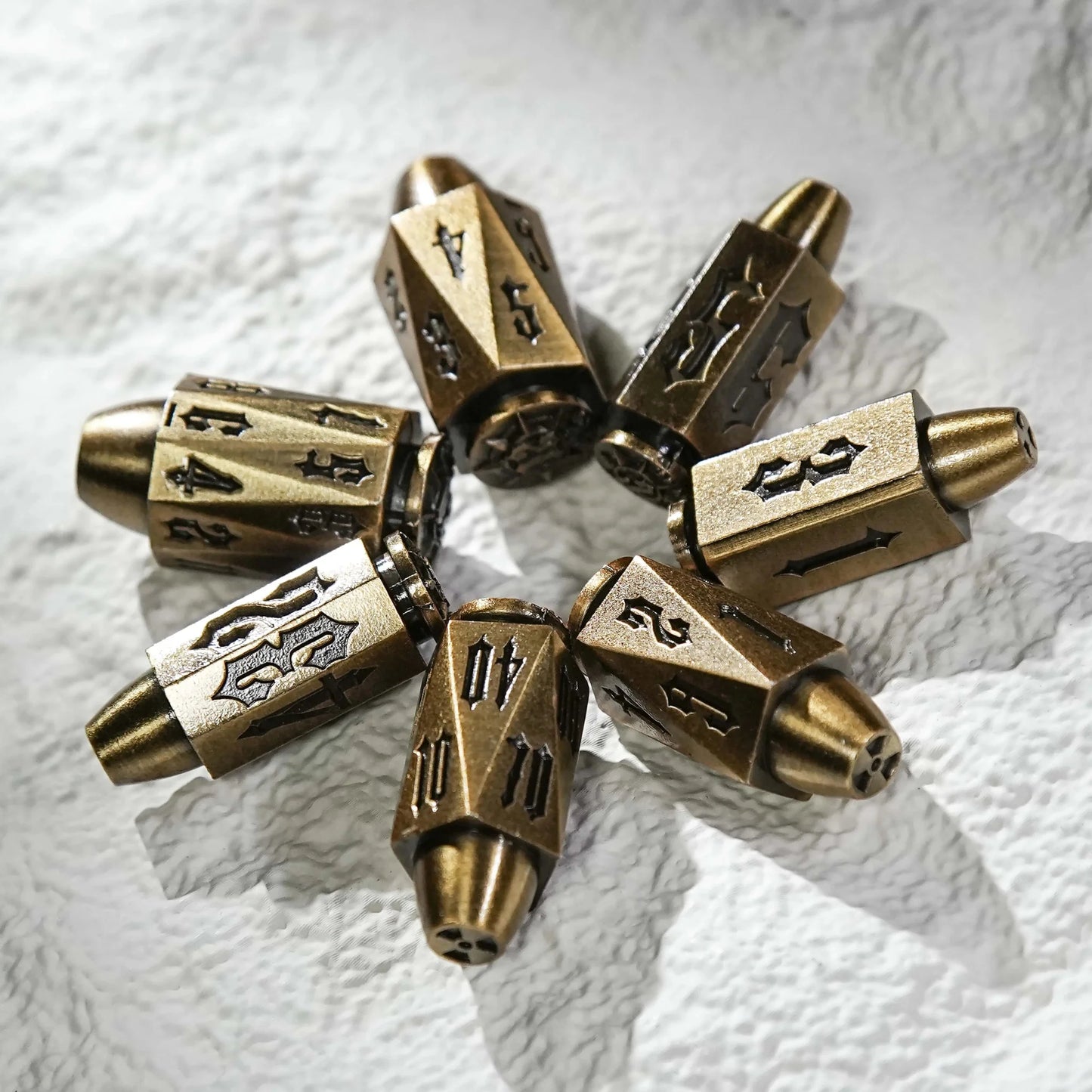 Cool dnd dice: unique metal bullet-shaped polyhedron RPG dice set