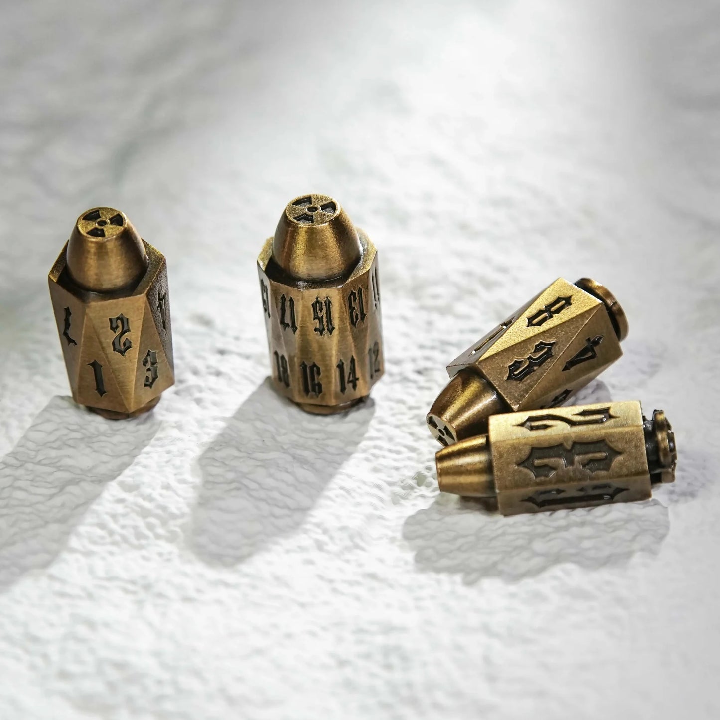 Cool dnd dice: unique metal bullet-shaped polyhedron RPG dice set