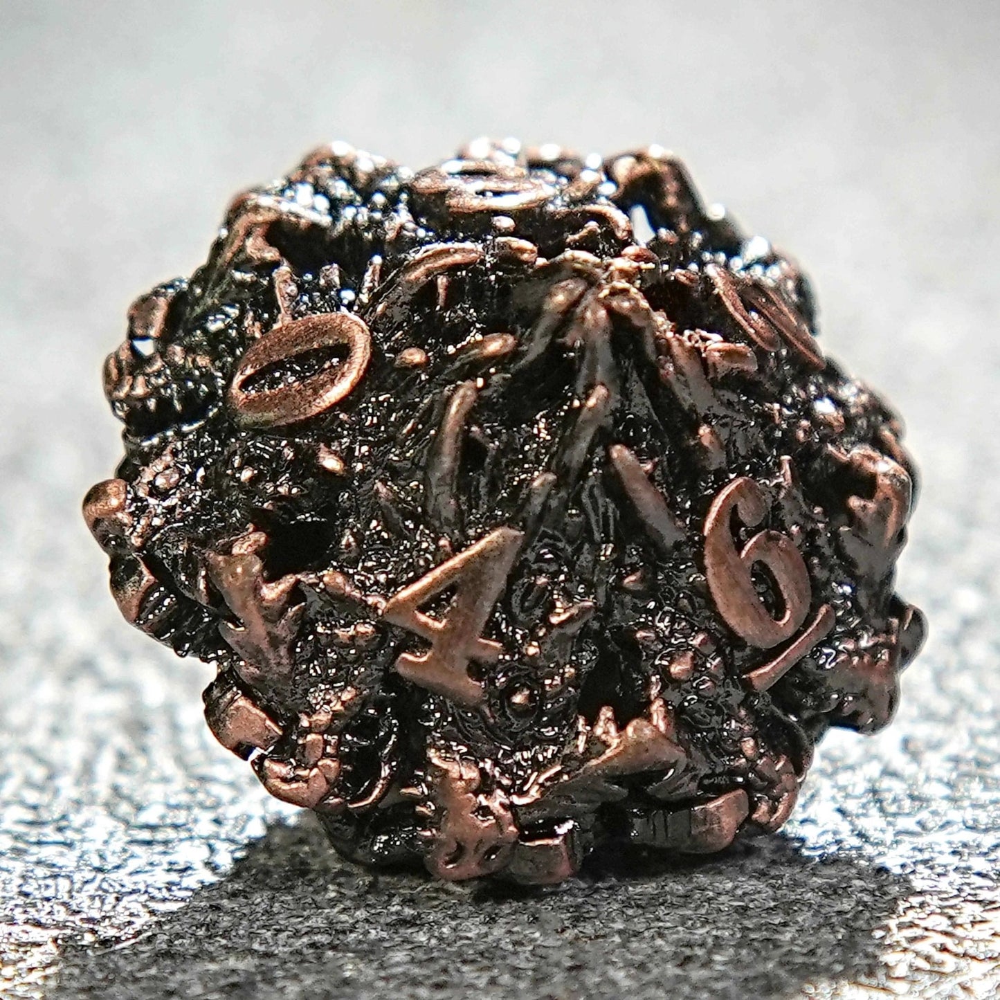 Dragon head skeletonized metal dnd dice set + reddish copper color