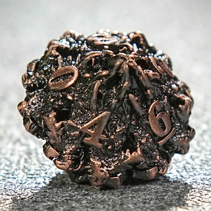 Dragon head skeletonized metal dnd dice set + reddish copper color