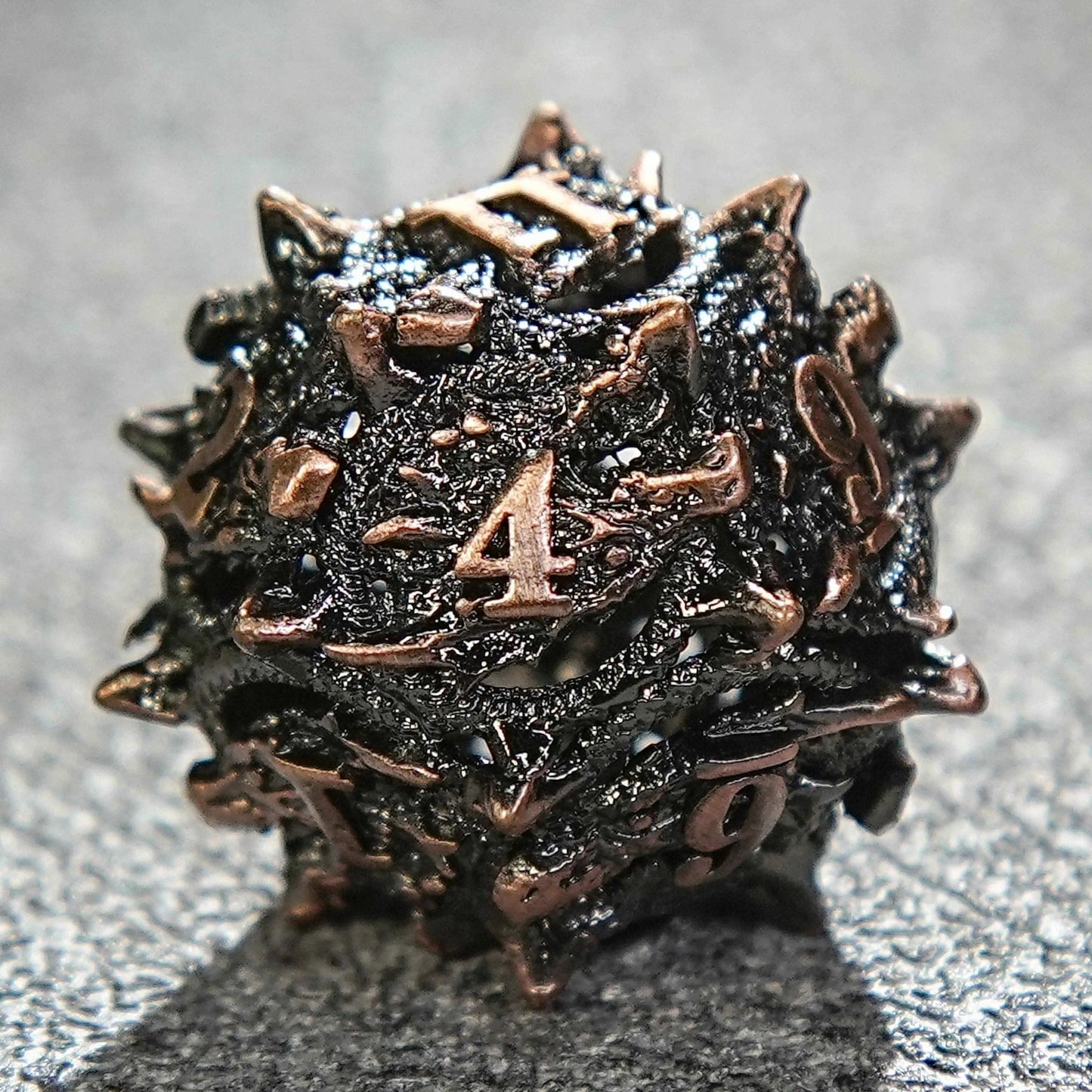 Dragon head skeletonized metal dnd dice set + reddish copper color
