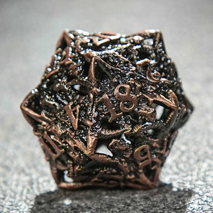 Dragon head skeletonized metal dnd dice set + reddish copper color