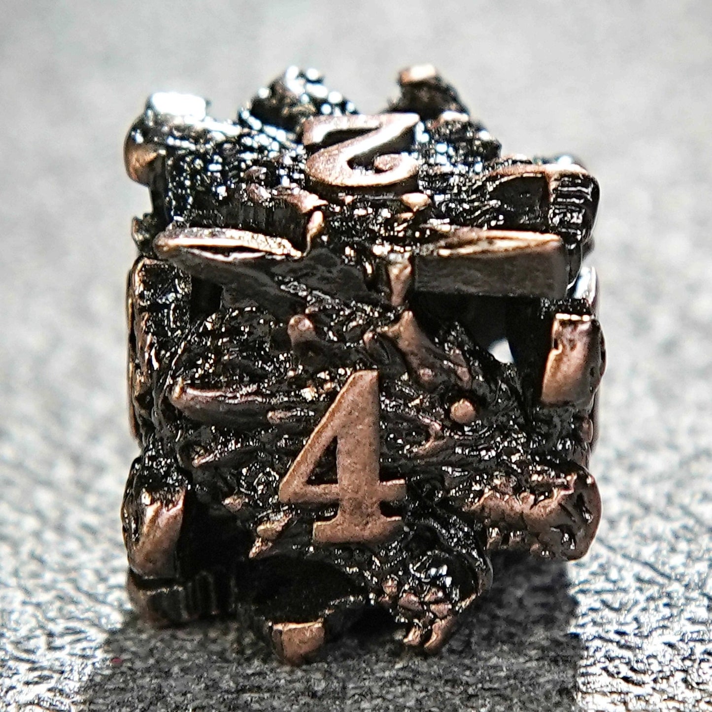 Dragon head skeletonized metal dnd dice set + reddish copper color