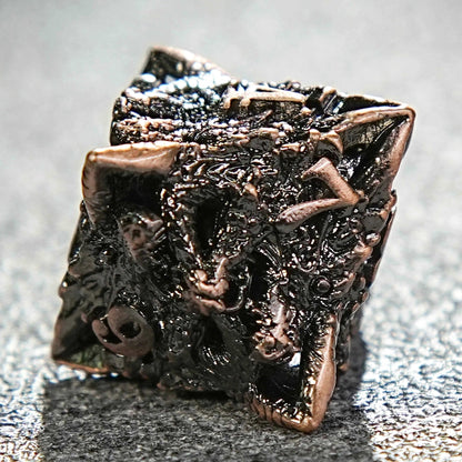 Dragon head skeletonized metal dnd dice set + reddish copper color