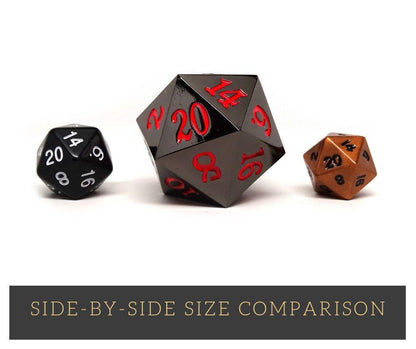 35mm Over Sized Gunmetal Red D20 Dice - Single Die