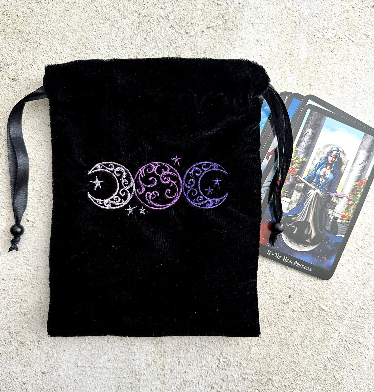 Triple Moon Velvet Tarot Bag with Drawstring – Witchy Gift for Tarot & Oracle Lovers