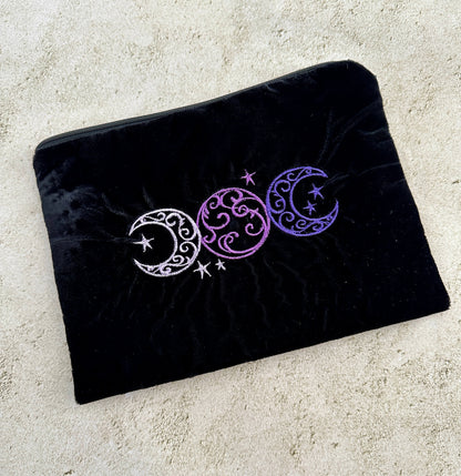 Triple Moon Velvet Tarot Bag with Zipper – Witchy Gift for Tarot & Oracle Lovers