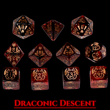 Draconic Descent Dice Set | Dragon D&D Dice by Revenant Foundry