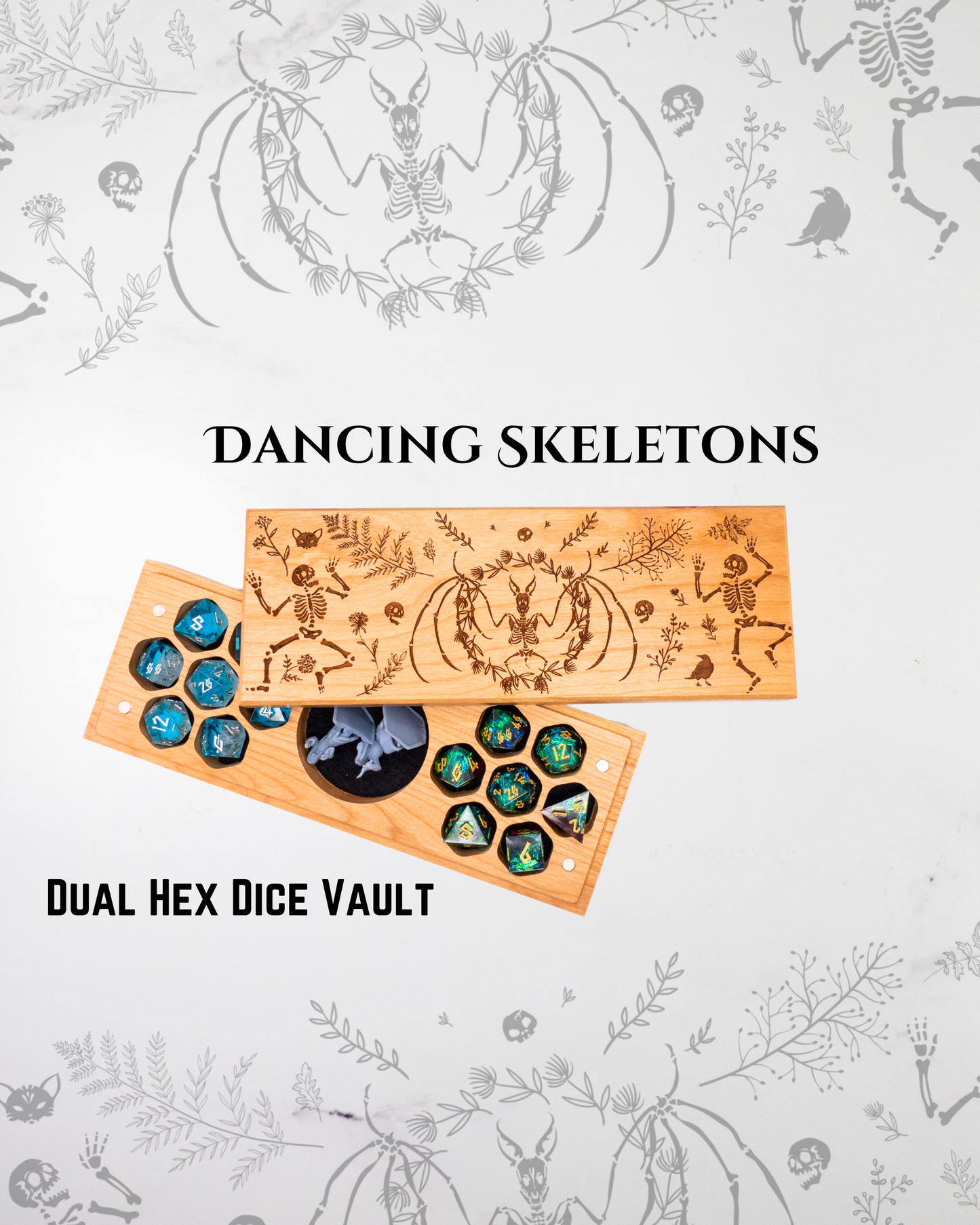 Dancing Skeletons | Engraved Dual Hex Dice Vault