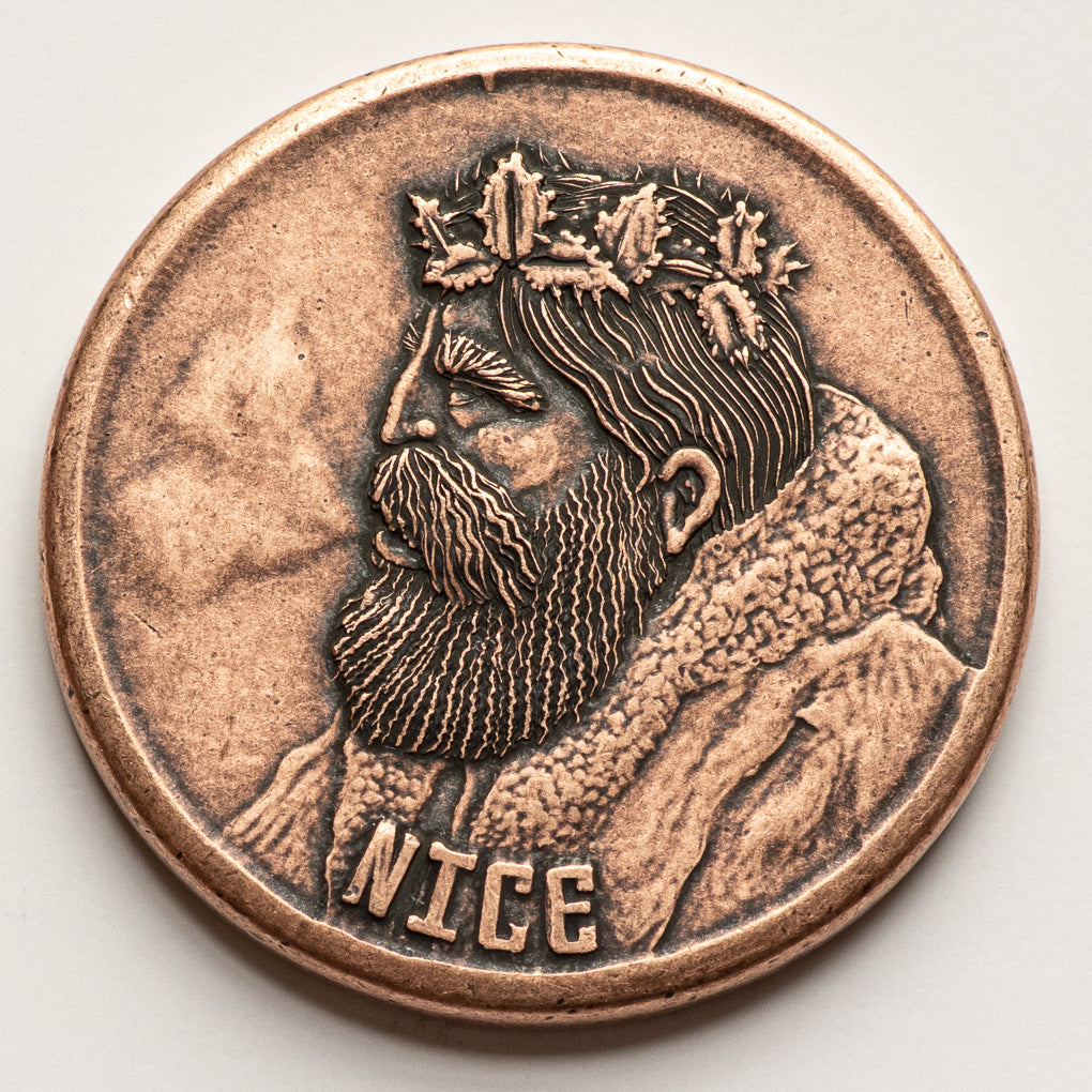 Naughty or Nice Decision Maker - Krampus and Santa Copper Coin