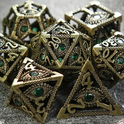 Bronze Emerald Dragon Eye Hollow Metal DND Dice Set