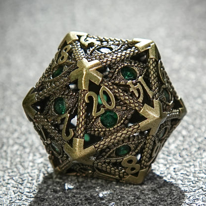 Bronze Emerald Dragon Eye Hollow Metal DND Dice Set