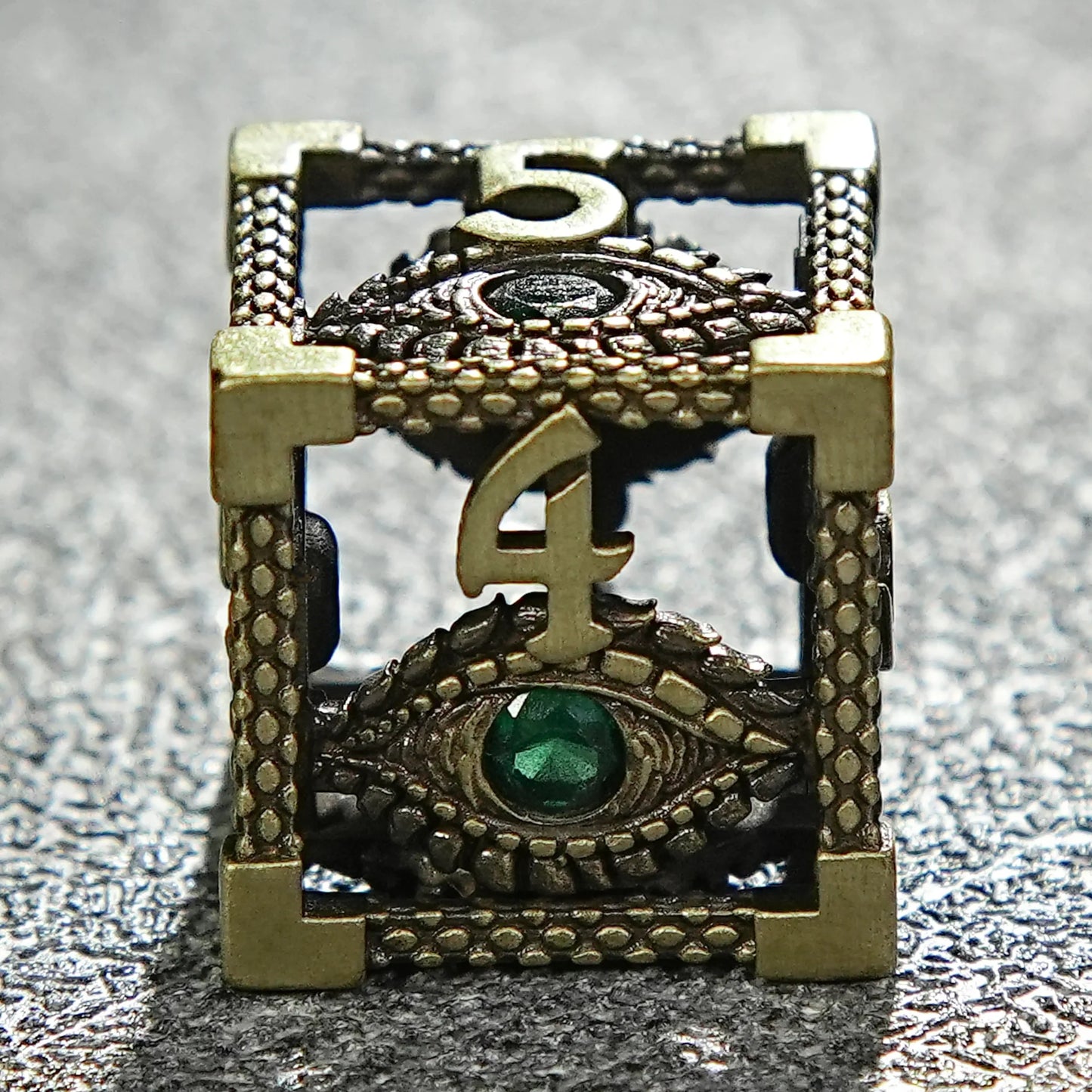 Bronze Emerald Dragon Eye Hollow Metal DND Dice Set