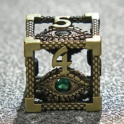 Bronze Emerald Dragon Eye Hollow Metal DND Dice Set