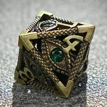 Bronze Emerald Dragon Eye Hollow Metal DND Dice Set