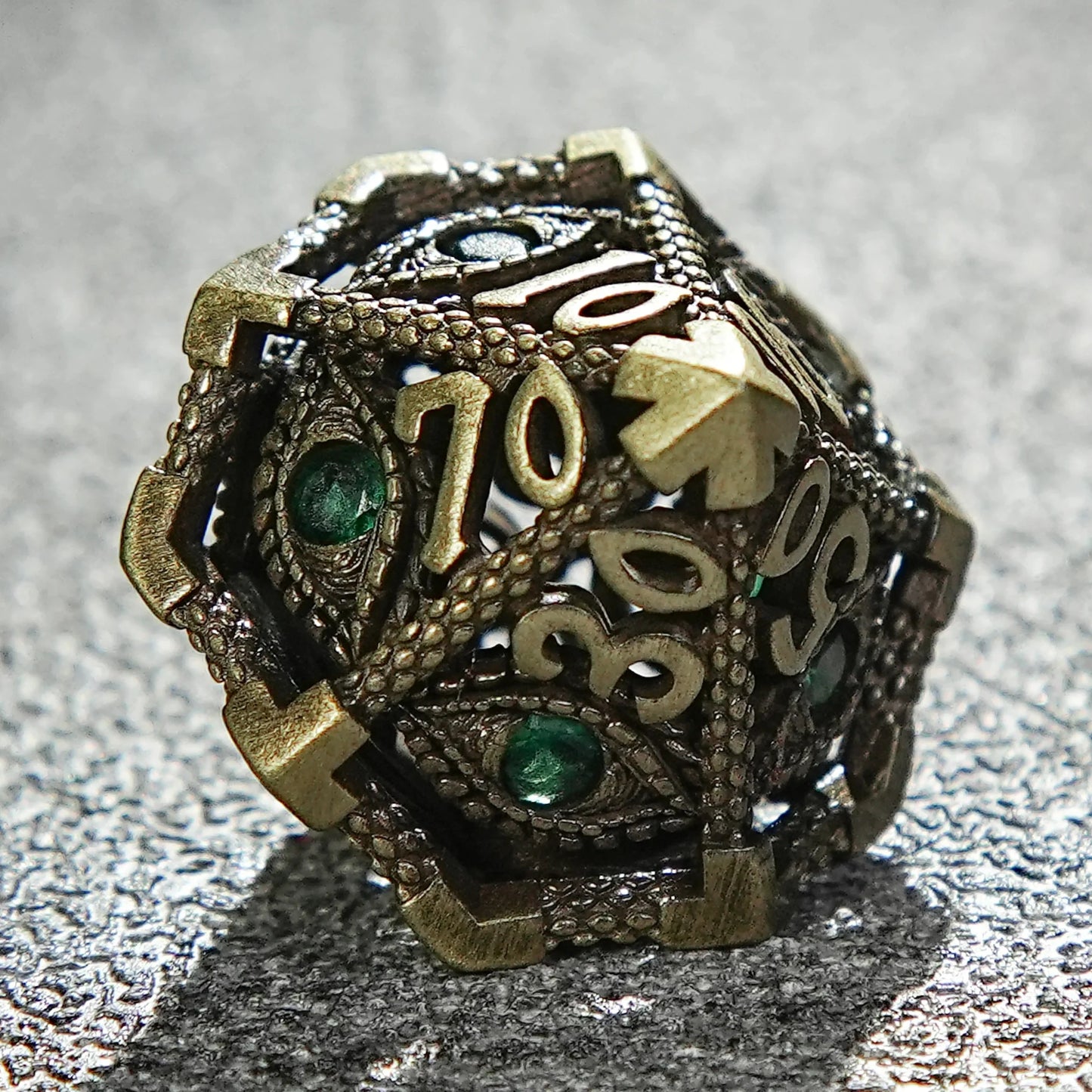 Bronze Emerald Dragon Eye Hollow Metal DND Dice Set