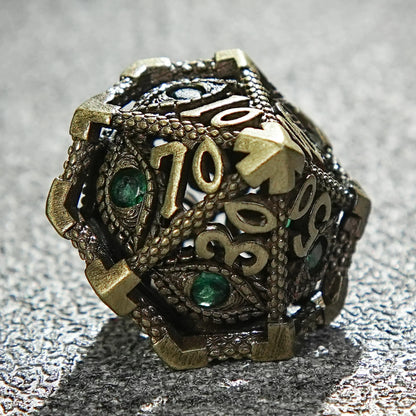 Bronze Emerald Dragon Eye Hollow Metal DND Dice Set