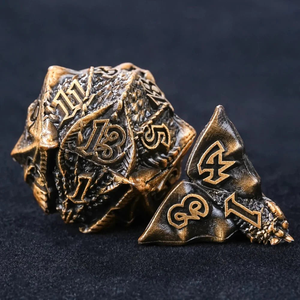 DND Epic Fantasy Metal Dragon Head Dice Set