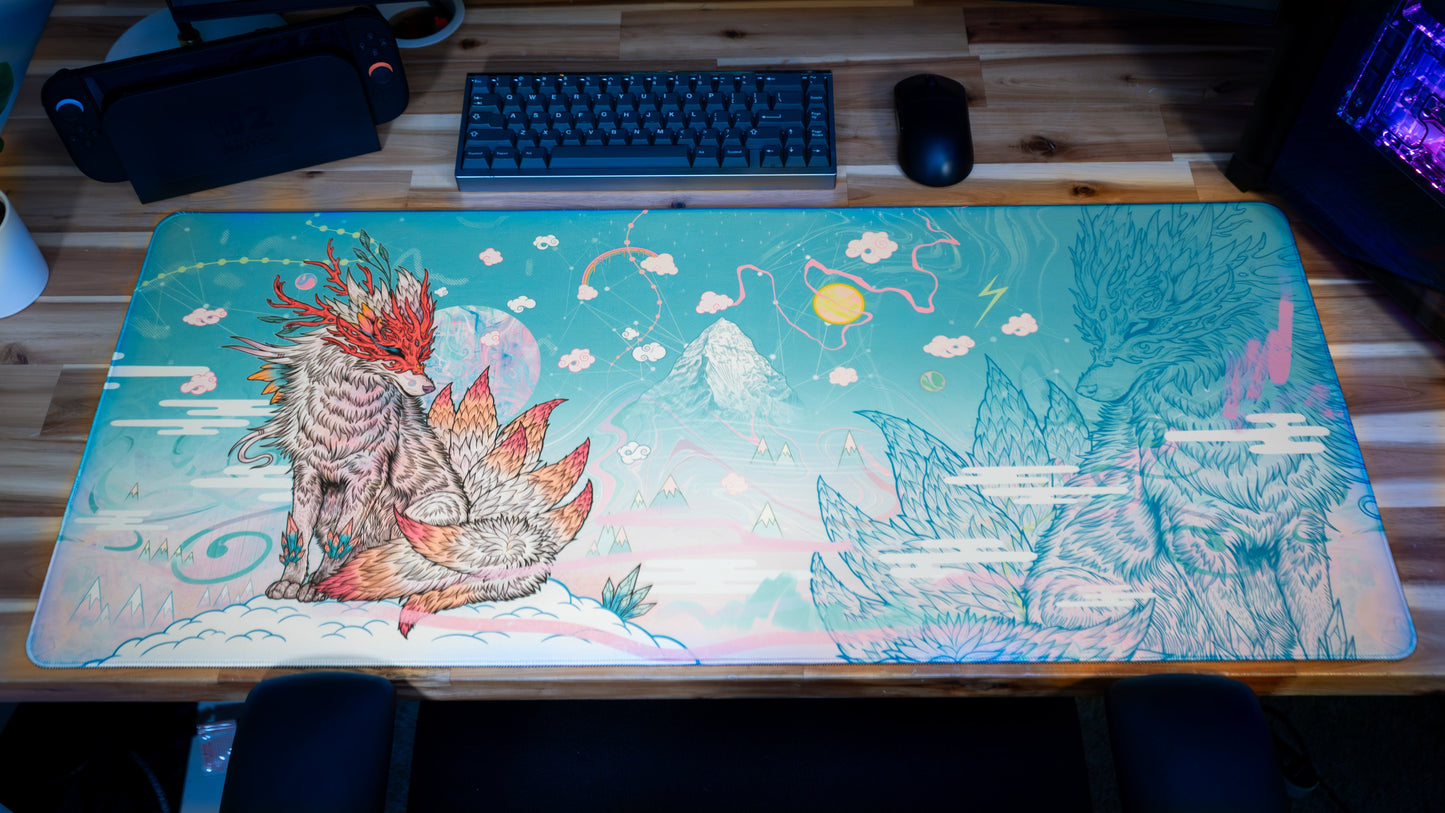 "Snowveil Kitsune" — Epic Desk Originals Deskmat