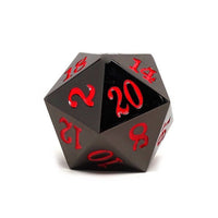 35mm Over Sized Gunmetal Red D20 Dice - Single Die