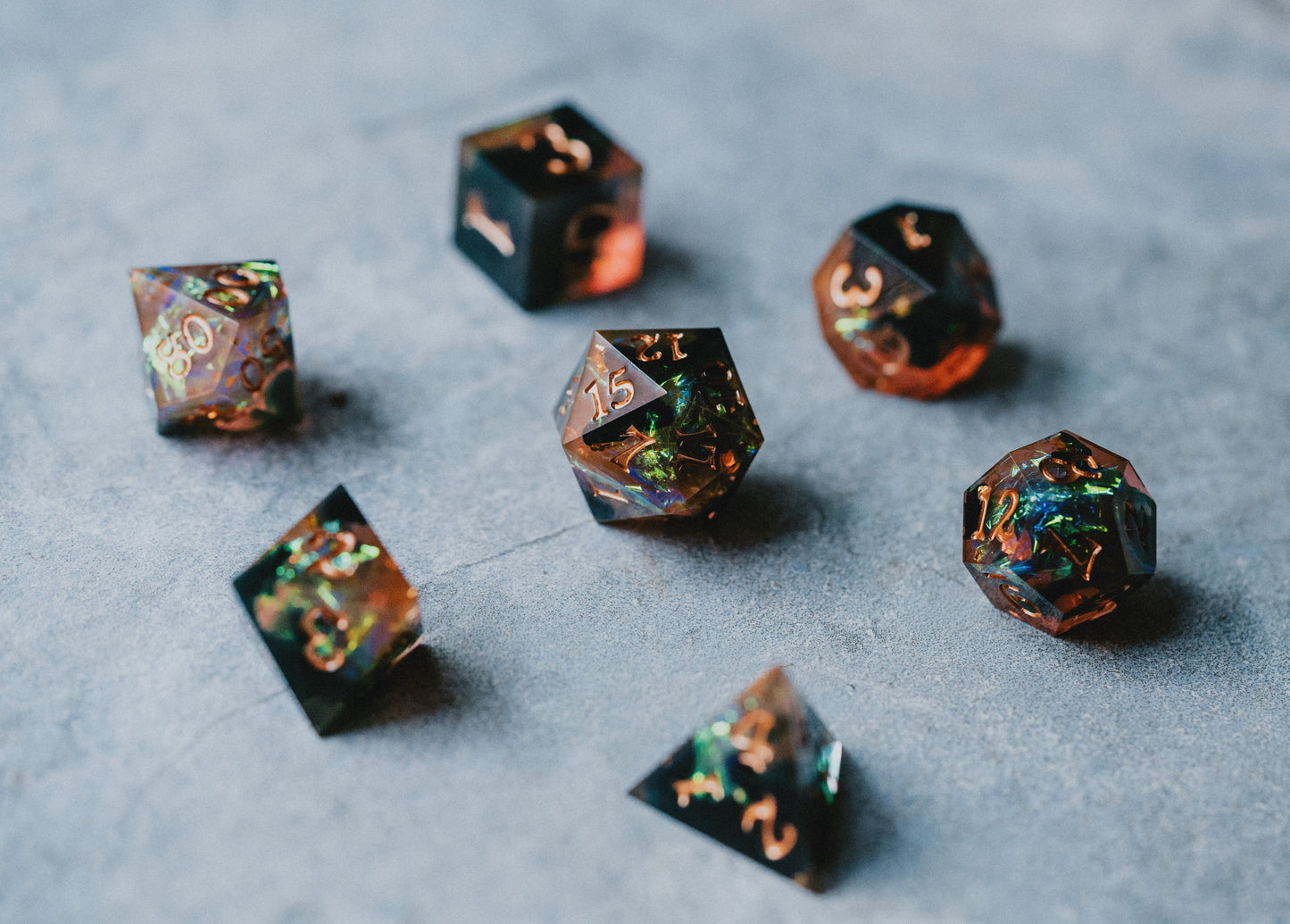 Amber Shards Sharp Edge Dice Set - Premium Resin RPG Dice
