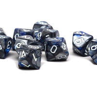 D10 Pack - Ten Count Pack of Blue and Silver Granite 10 Sided Dice