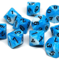 D10 Pack - Ten Count Pack of Cyan and White Swirl 10 Sided Dice