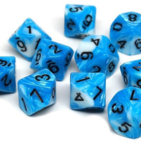 D10 Pack - Ten Count Pack of Cyan and White Swirl 10 Sided Dice