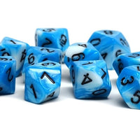 D10 Pack - Ten Count Pack of Cyan and White Swirl 10 Sided Dice