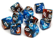 D10 Pack - Ten Count Pack of Cobalt and Copper Granite 10 Sided Dice
