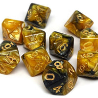 D10 Pack - Ten Count Pack of Yellow and Black Granite 10 Sided Dice