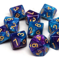 D10 Pack - Ten Count Pack of Turquoise and Magenta Swirl 10 Sided Dice