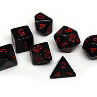 Black Opaque with Red Numbering Dice Collection - 7 Piece Set