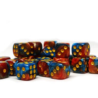 12mm D6 Dice - Cobalt and Copper Swirl - 25 Count Bag