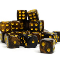 12mm D6 Dice - Yellow and Black Granite - 25 Count Bag