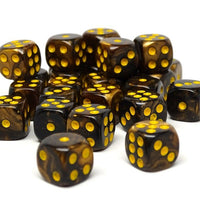 12mm D6 Dice - Yellow and Black Granite - 25 Count Bag