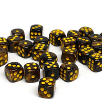 12mm D6 Dice - Yellow and Black Granite - 25 Count Bag