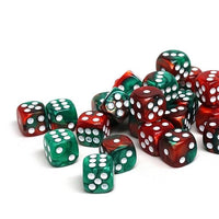 12mm D6 Dice - Green and Red Swirl - 25 Count Bag