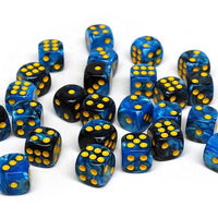 12mm D6 Dice - Blue and Black Swirl - 25 Count Bag