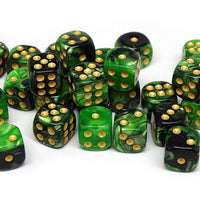 12mm D6 Dice - Green and Black Swirl - 25 Count Bag