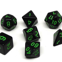 Black Opaque with Green Numbering Dice Collection - 7 Piece Set