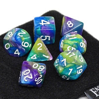 Green, Purple, and Blue Marble Dice Collection - 7 Piece Set