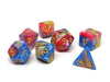 Blue, Pink, and Yellow Marble Dice Collection - 7 Piece Set
