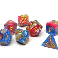 Blue, Pink, and Yellow Marble Dice Collection - 7 Piece Set