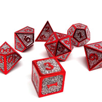 Heroic Dice of Metallic Luster -  Silver with Red Font